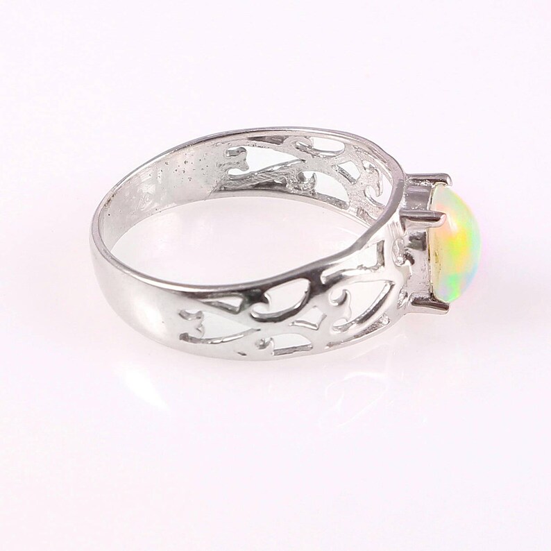 Natural Ethiopian Opal Ring...925 Sterling Silver Ethiopian Wello Opal Ring...wedding Ring...size 6x8mm Oval Cabochon..#R137