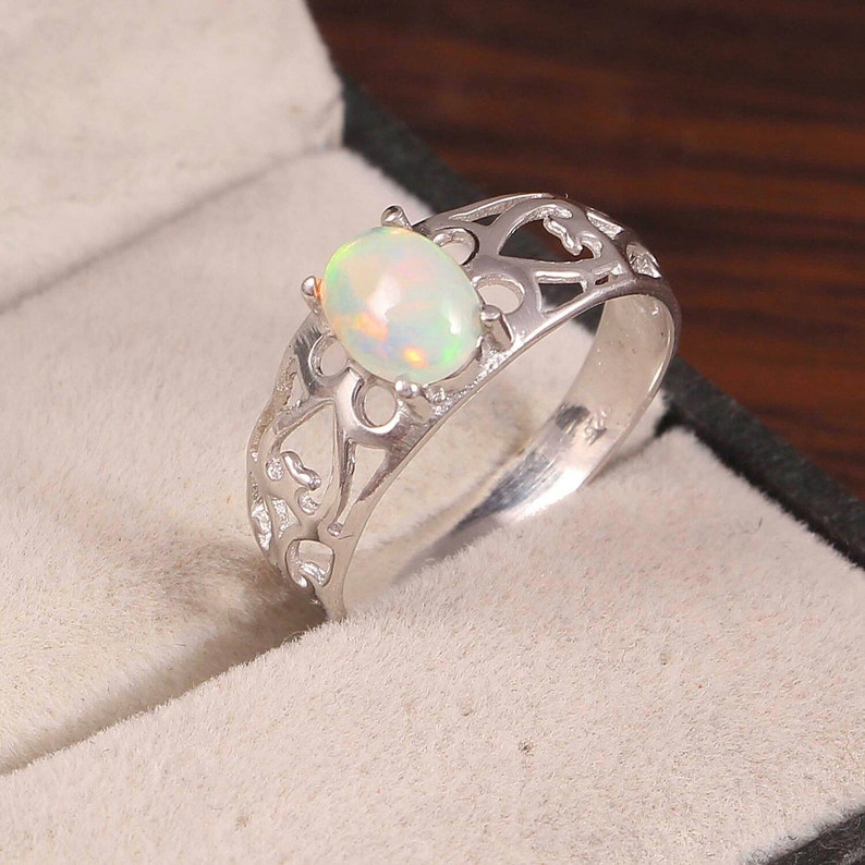 Natural Ethiopian Opal Ring...925 Sterling Silver Ethiopian Wello Opal Ring...wedding Ring...size 6x8mm Oval Cabochon..#R137