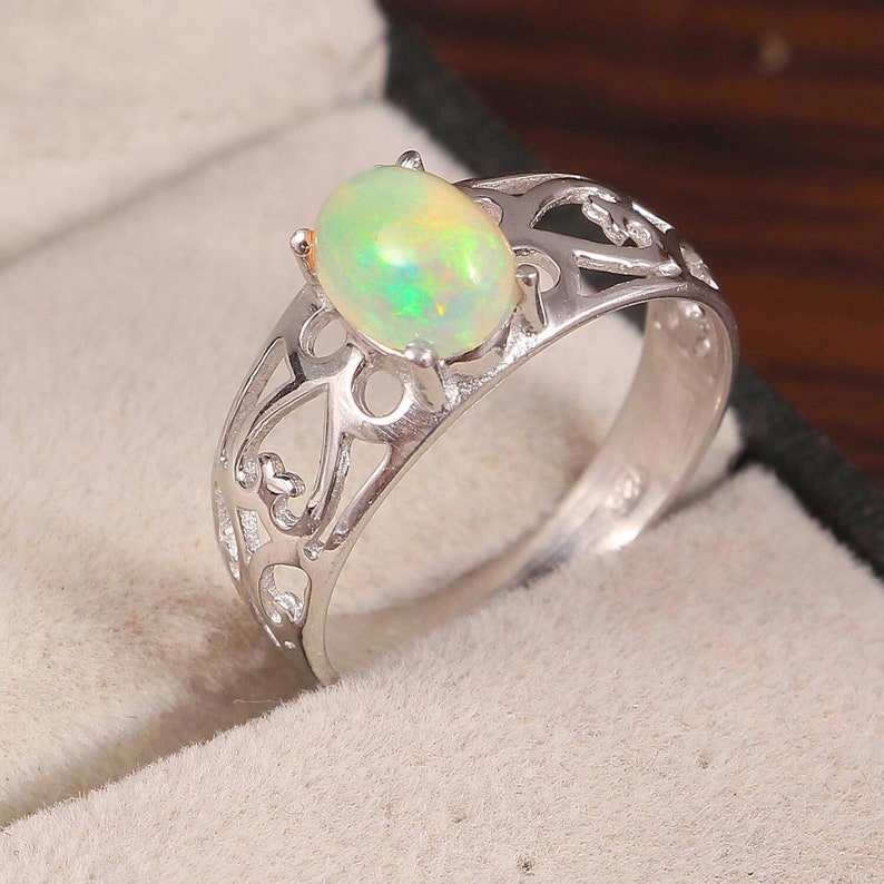 Natural Ethiopian Opal Ring...925 Sterling Silver Ethiopian wello Opal Ring...wedding Ring...size 6x8 mm Oval Cabochon..#R136