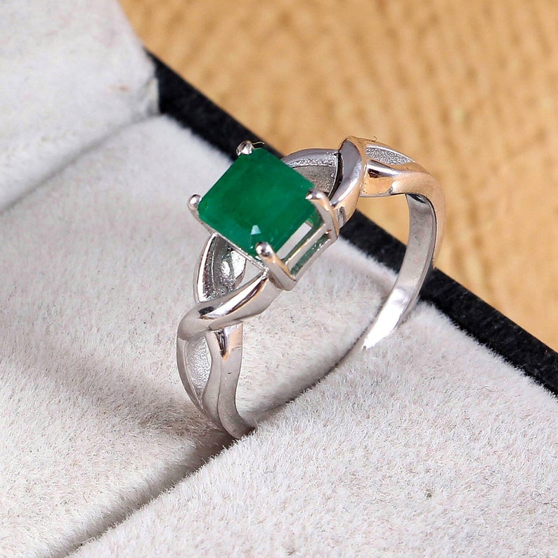 Natural Emerald Ring...925 Sterling Silver Emerald Ring...wedding Ring...6x5.5 mm Octagon Cutstone..#R133