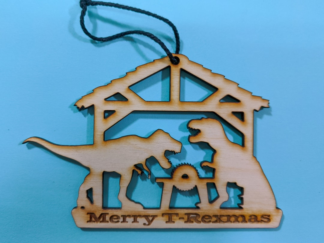 Two Trexes Fighting Over a Table Saw Ornament Etsy