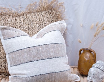 Bamboo - Handmade Cotton and Burlap woven Cushion Cover Striped