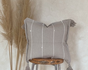 Organic Cotton Cushion Cover with Fringe -