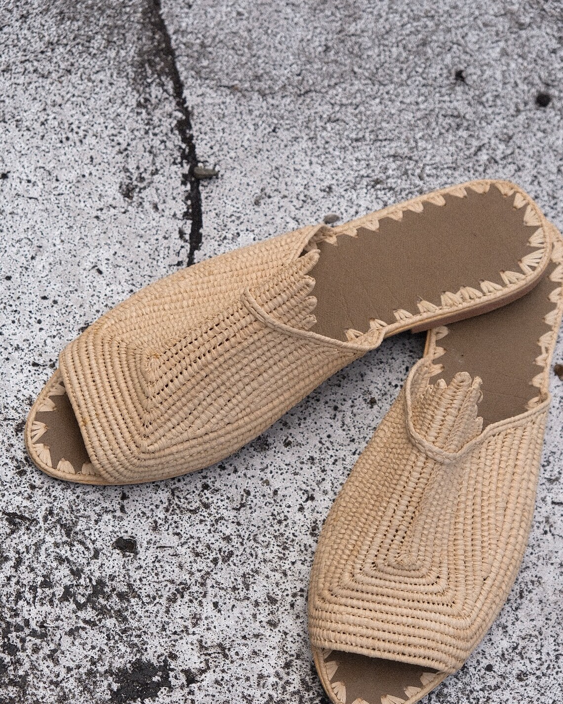 raffia flat mules