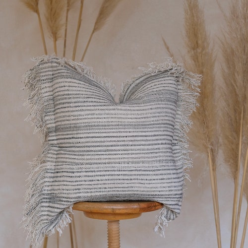 Handmade Organic Cotton Cushion Cover With Fringe Lola Etsy