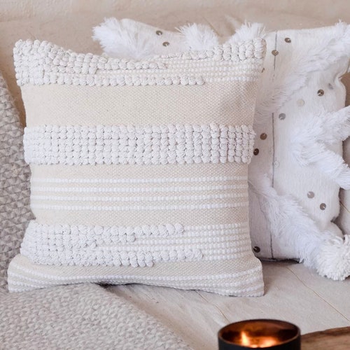 Handmade Organic Cotton Cushion Cover With Fringe Lola Etsy