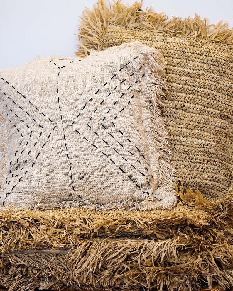 Handmade Organic Cotton Cushion Cover With Fringe Lola Etsy