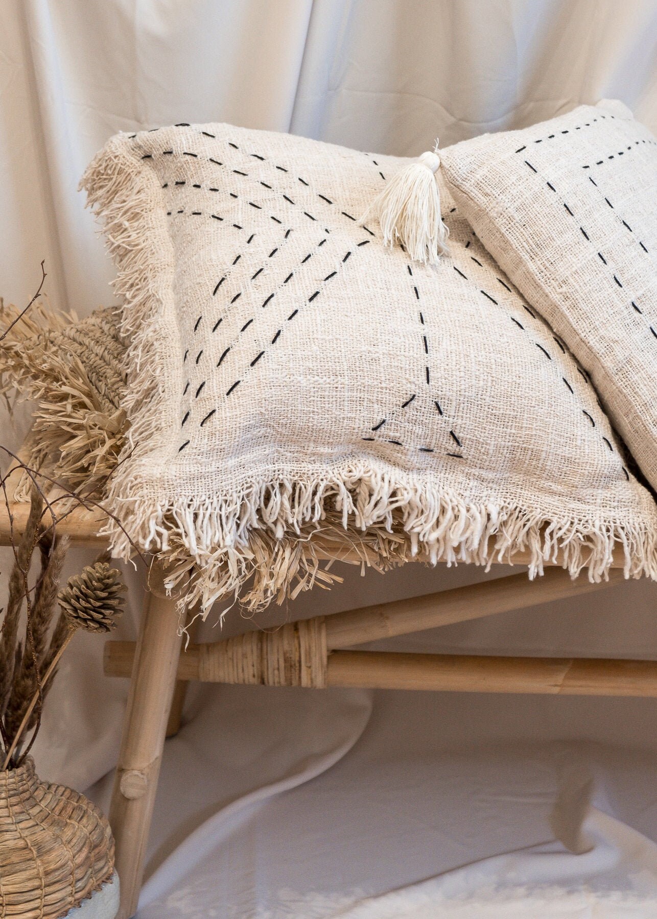 Handmade Organic Cotton Cushion Cover With Fringe Lola Etsy