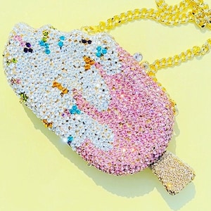 Swarovski Crystal Cute Popsicle Purse Evening Clutch Bag Sparkling Unique Popsicle Shape Formal Evening Wear