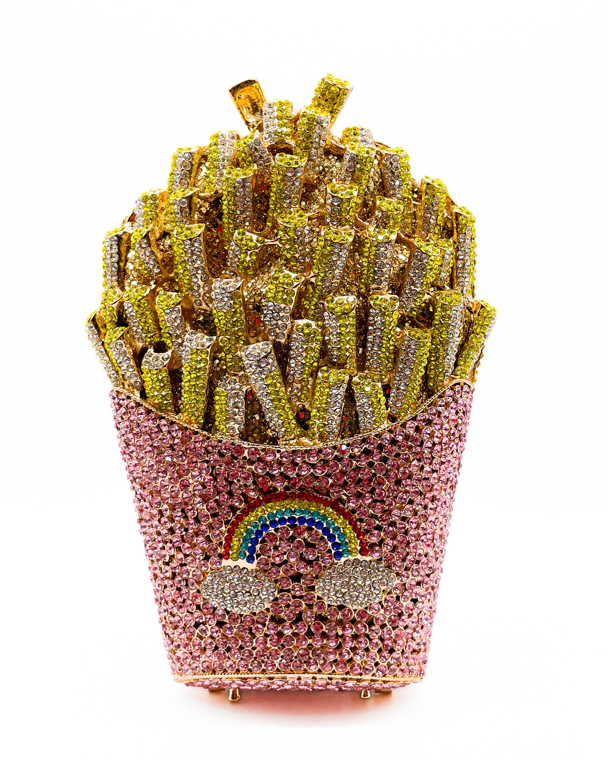 Swarovski Crystal Cute French Fries Purse Evening Clutch Bag Sparkling Unique Rainbow French