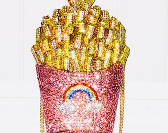 Swarovski Crystal Cute French Fries Purse Evening Clutch Bag