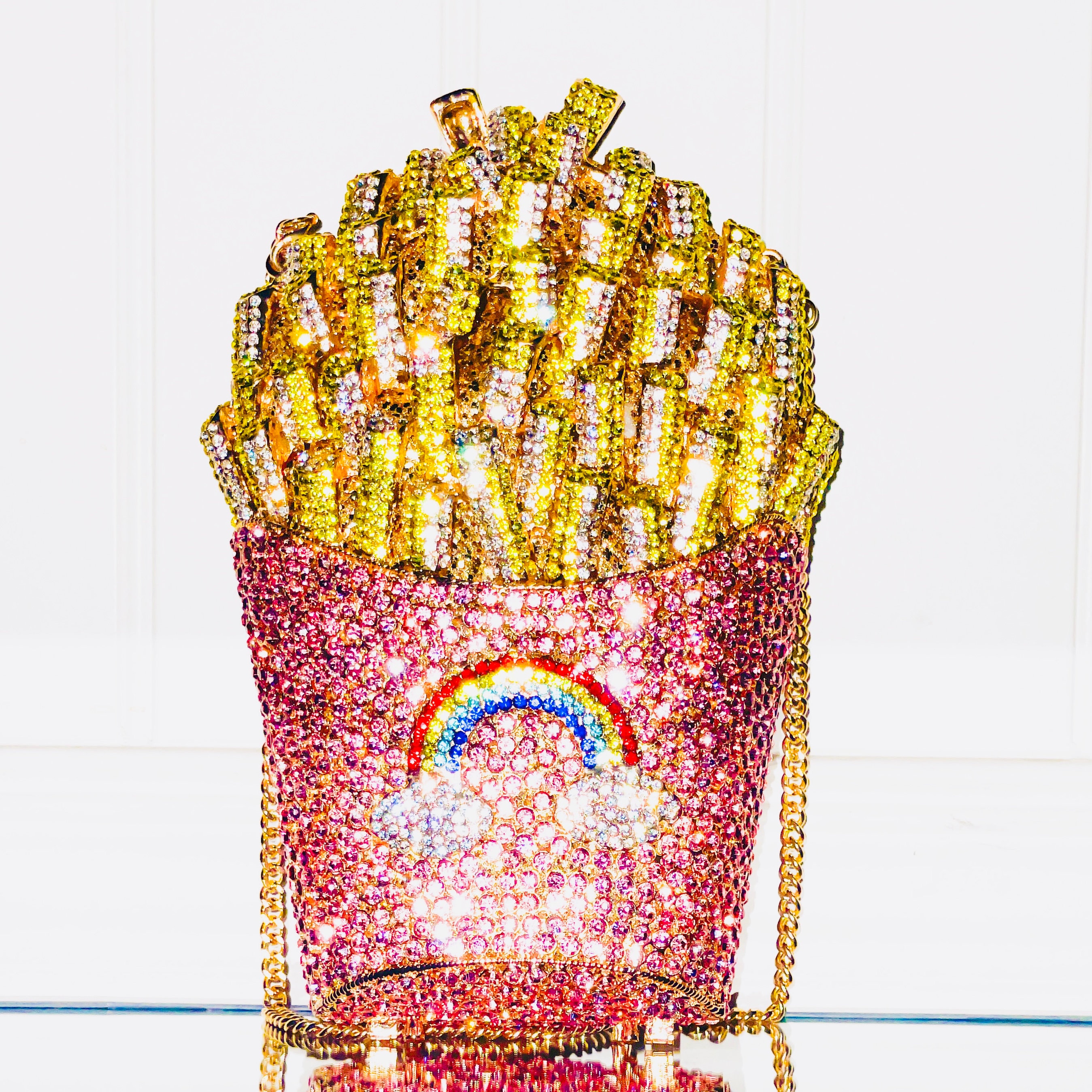 Gorgeous Whimsical French Fries Swarovski Crystal Evening Bag! Each Swarovski Crystal Hand Set! with Ins!!