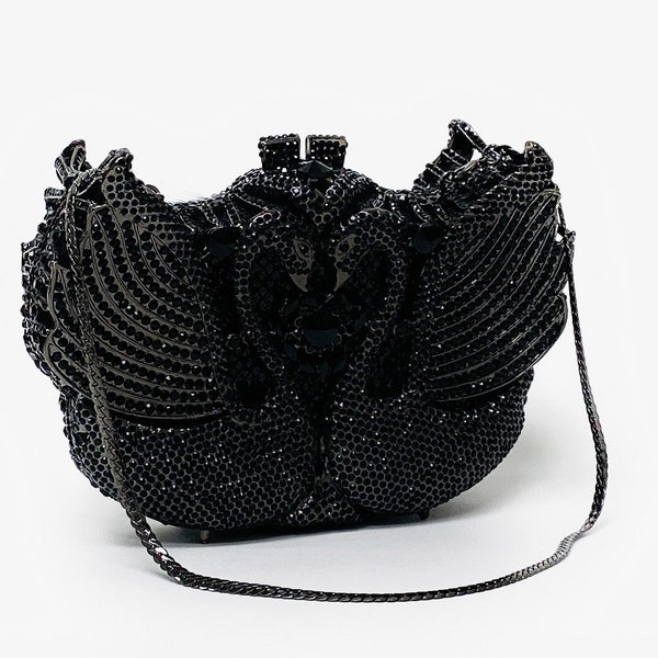 Swarovski Crystal Cute Purse Evening Clutch Bag Sparkling Unique Black Swans Formal Evening Wear