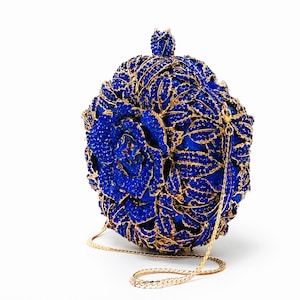Swarovski  Crystal Cute Purse Evening Clutch Bag Sparkling Unique Blue Rose Formal Evening Wear