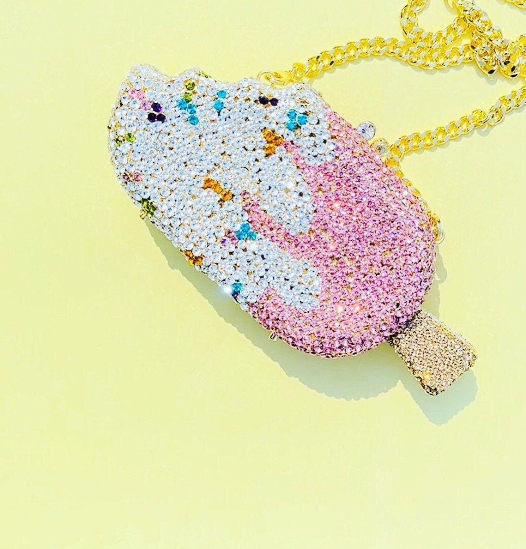 Swarovski Crystal Cute Popsicle Purse Evening Clutch Bag Sparkling Unique Popsicle Shape Formal Evening Wear