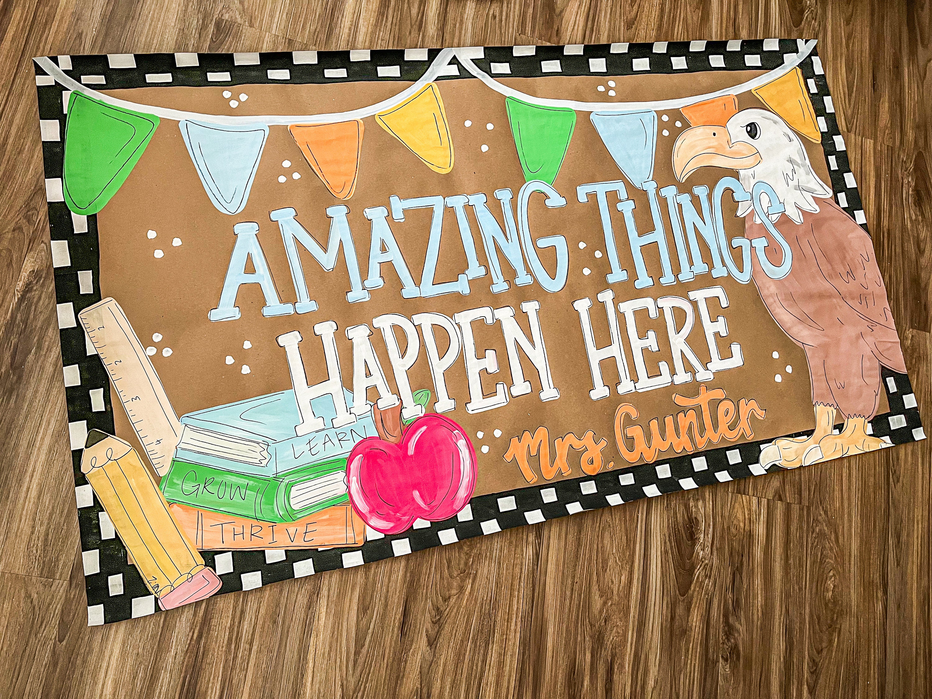 Teacher Banner | Classroom banner | Kraft paper banner | custom | hand painted | party banner | banner | hand painted banner