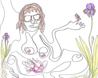 Irises, Home Dreams, GIRL CONTOUR, Birds, Flowers, The Future is FEMALE, Loose Figure Feminist Print, Contour Drawing, Nude Art