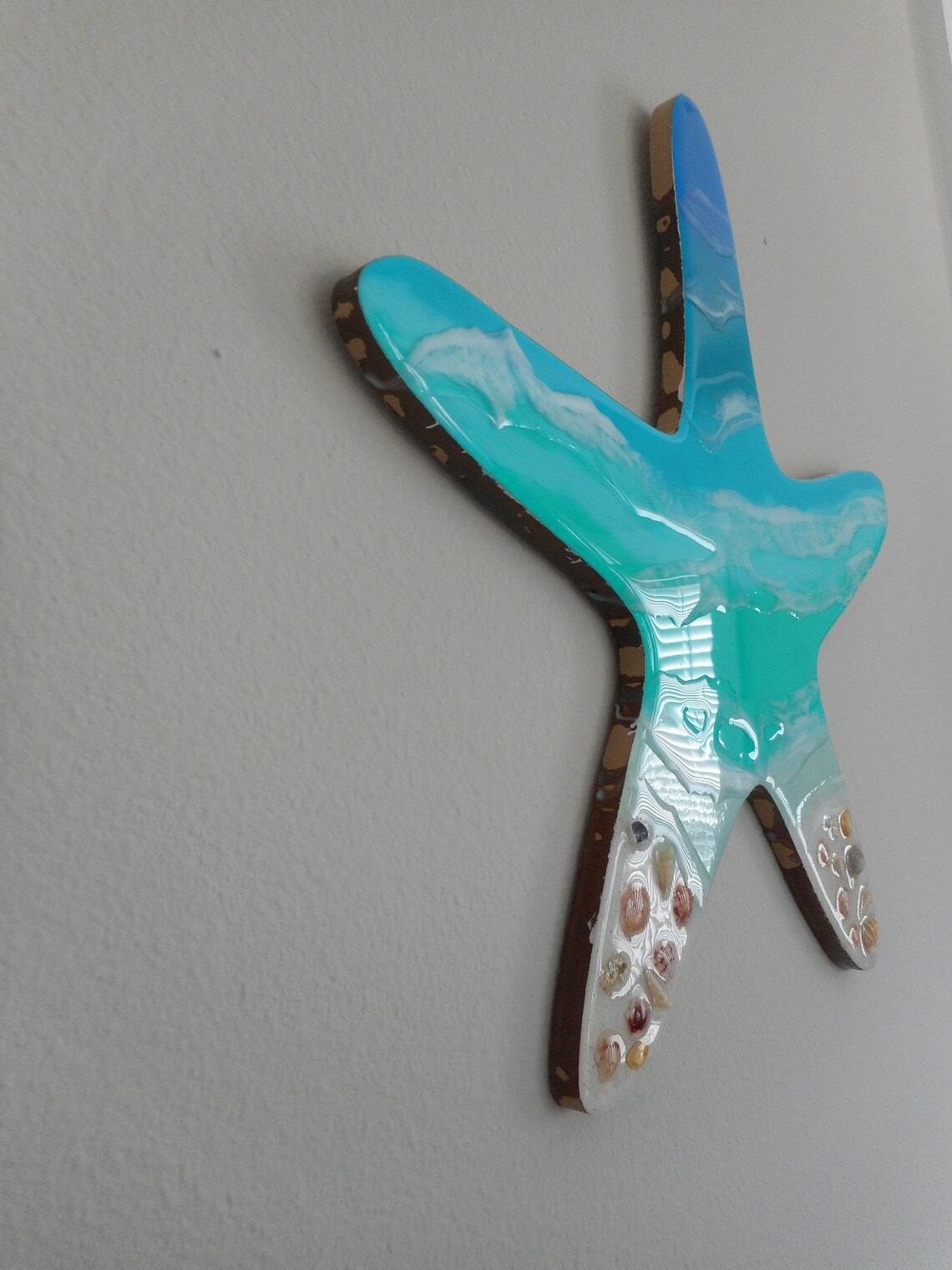 Ocean Themed Wall Art Starfish on Wood Real Sand and Shells Etsy