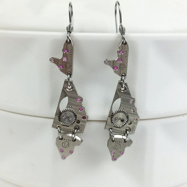 Steampunk earrings "Fish" - details from the watches mechanism - stainless fishhook, upcycled, clockwork