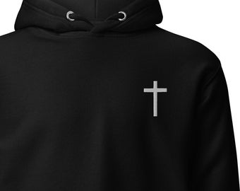 Cross Embroidered Hoodie – Christian Faith Sweatshirt, Jesus Pullover, Minimalist Cross Pullover, Religious Gift