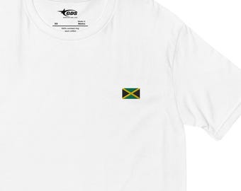 Jamaica Flag Embroidered T-Shirt – Minimal Caribbean Pride Cotton Tee, Jamaican Heritage Gift, Unisex Shirt