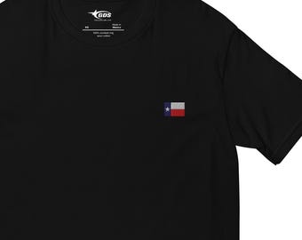 Texas Flag Embroidered T-Shirt – Minimal Lone Star State Cotton Tee, Texas Pride Unisex Heritage Shirt