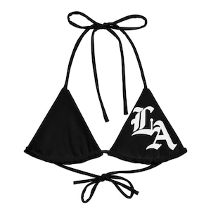 Top de bikini de tiras LA Old English: traje de baño con monograma de Los Ángeles con estilo playero de Cali