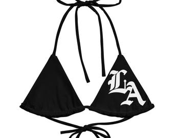 Top de bikini de tiras LA Old English: traje de baño con monograma de Los Ángeles con estilo playero de Cali
