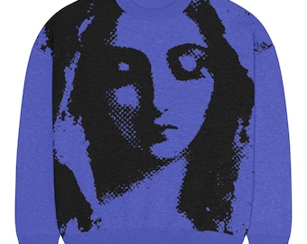 Mother Mary Knit Sweater – Virgin Mary Religious Art Crewneck, Blue Black Gothic Style