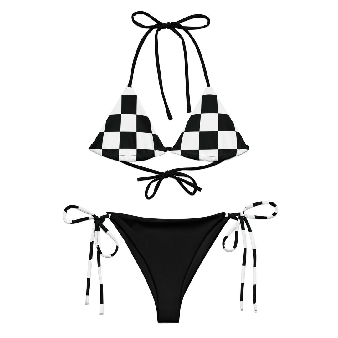 Checkered Eco String Bikini Set - Black & White All Over Print - Etsy