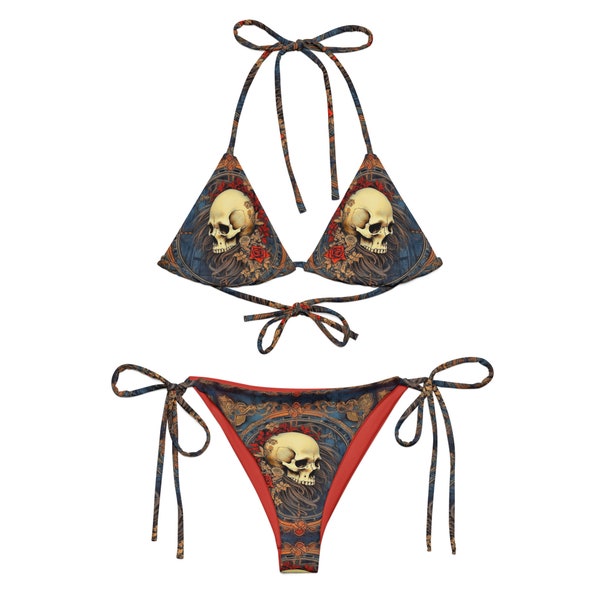 Bandana Skull Rococo Art 'Momento Mori' All-Over Print Recycled String Bikini - 06