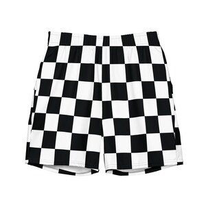 Checkered Men&#39;s Swim Trunks -  Black & White