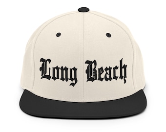 Long Beach City Cap Old English – Vintage Style Snapback Hat in Natural Cream & Black LBC Classic
