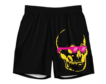 Skull Thug Life Men's Swim Trunks Pop Art Gothic Skull Swimwear Summer Gift Mens Swim Shorts Street Art Streetwear Black Yellow Pink