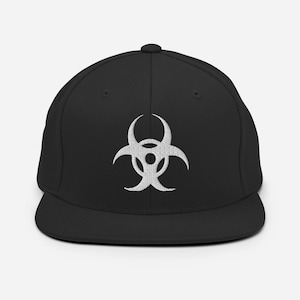 Biohazard Snapback Hat - Cyber Goth Minimal Embroidered Headwear