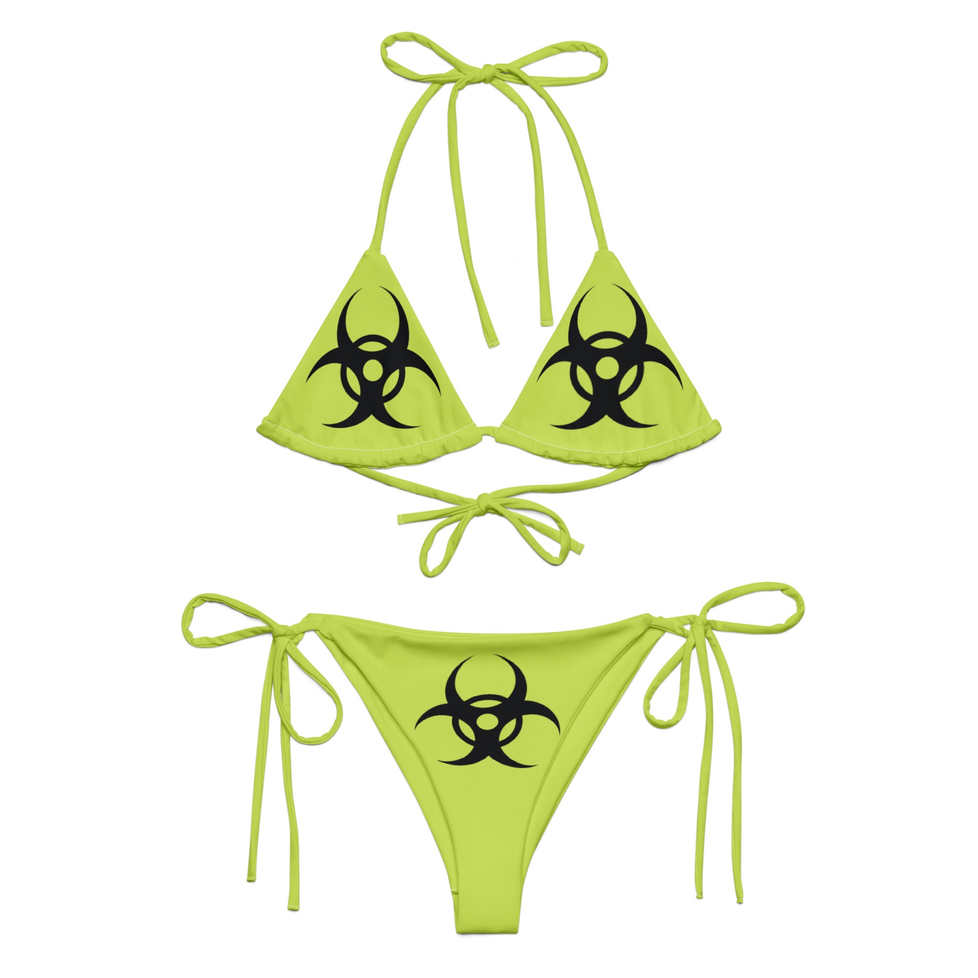 EGDE REBOOT SWIM BIKINI※XL Biohazard Recycled String Bikini Set – Lime & Black Y2K