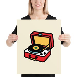 Portable Record Player Poster Matte Print – Retro Vinyl Wall Art Illustration for Music Lovers Room & Office Decor