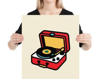 Bärbar skivspelare-poster i matt tryck – Retro vinylväggkonst för musikälskare och studiostämning