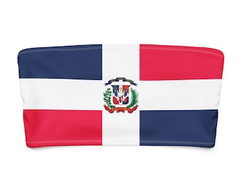 Dominican Republic Flag Bandeau Bikini Top – Recycled Swimwear with Island Pride & Minimal Strapless Fit