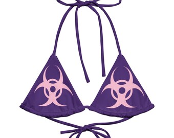 Biohazard String Bikini Top – Pink & Purple Symbol Triangle Swimwear, Alternative Beach Top