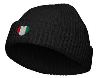 Beanie met hartvlag van Italië – gebreide muts met geborduurde Italian Pride Fisherman