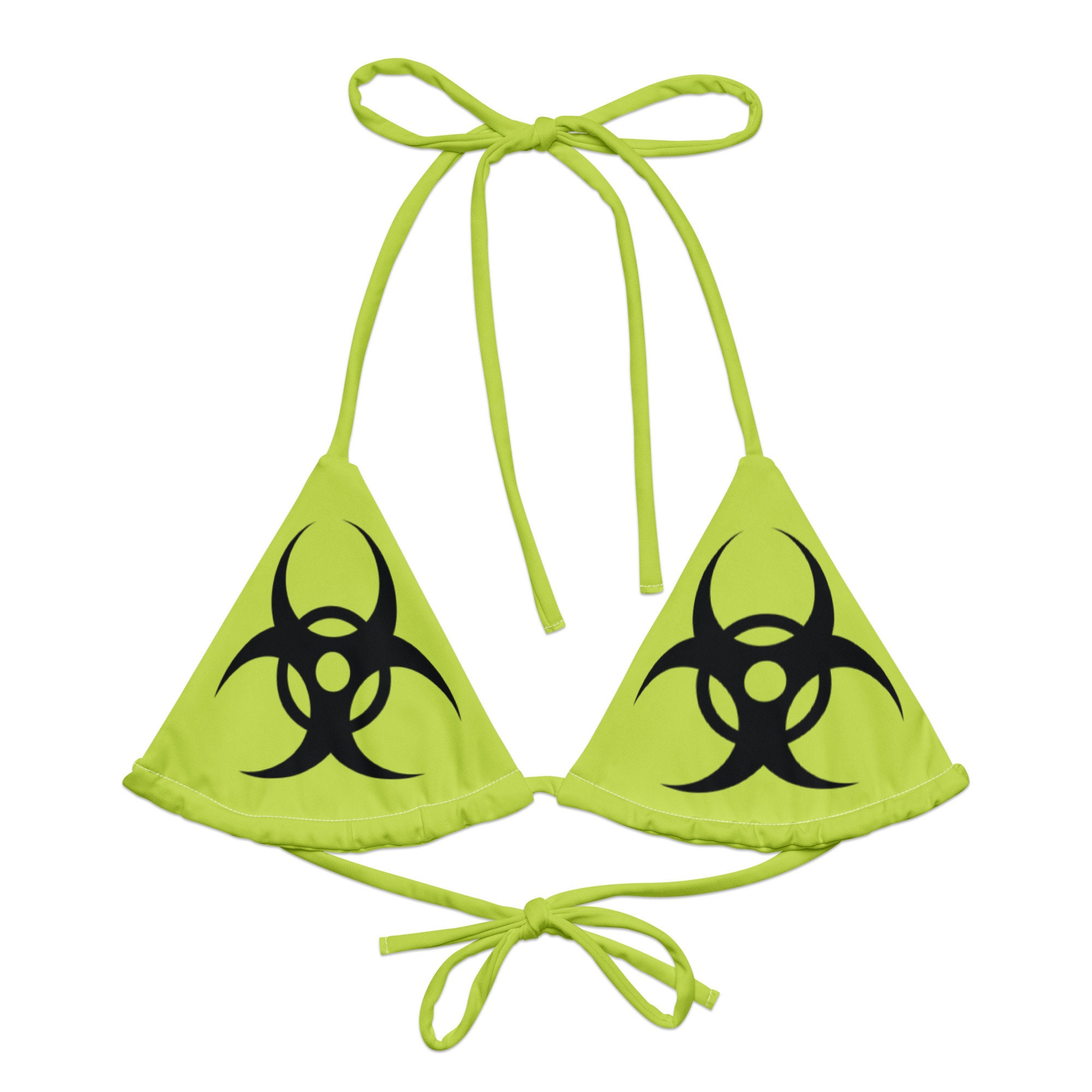 ★YOUTHBATH X SOUP★YB x Oliwa Mesh Graphic Stripe Top Biohazard String Bikini Top – Lime & Black Y2K Swimwear for
