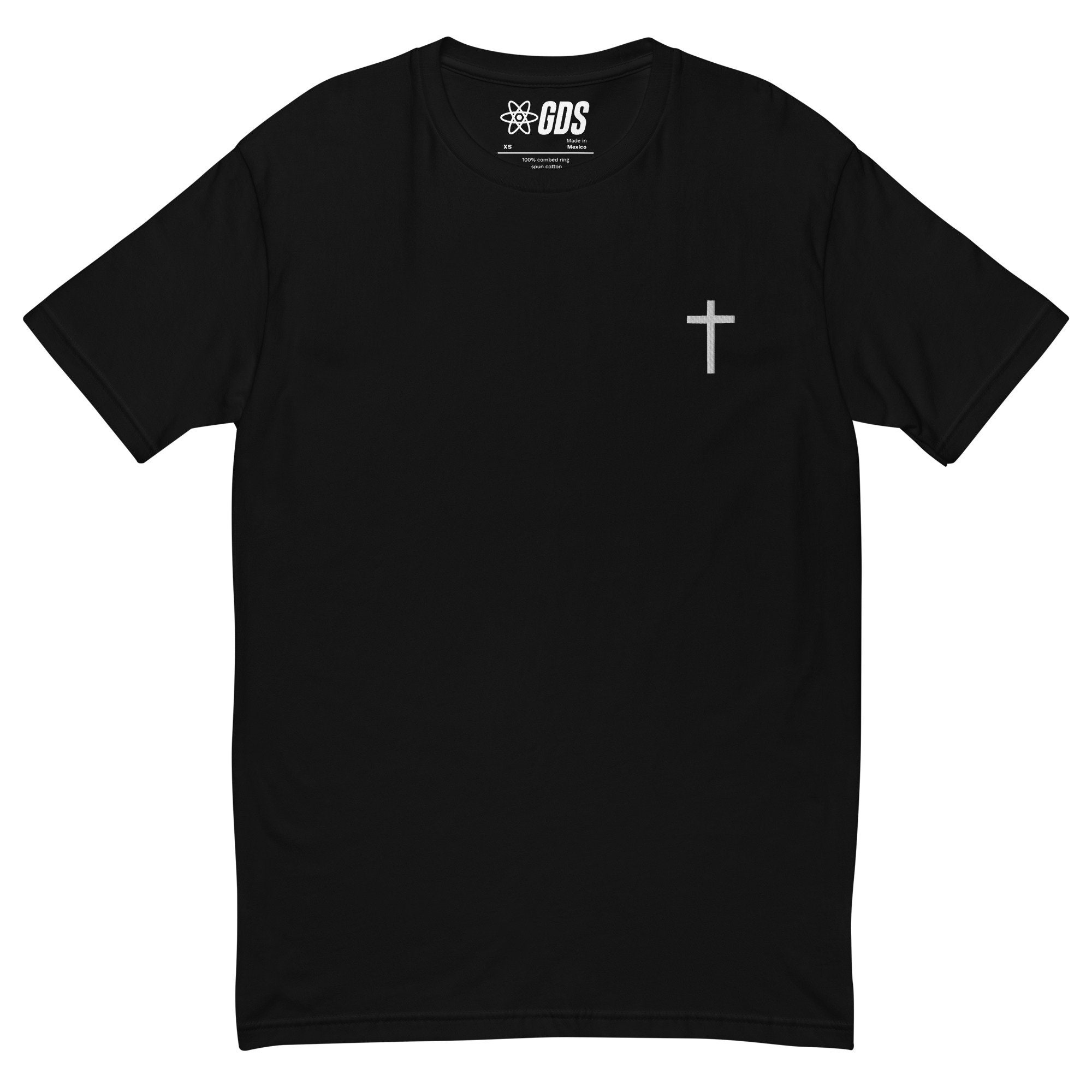 十字架刺繍Tシャツ 半袖 - 十字架デザインと神聖なスタイルのミニマル