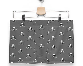 Skull Bones Grey Boxer Briefs  Gothic Fashion Skull Crossbones Metal Punk Pirate Biker Occult