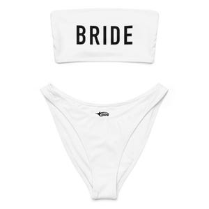 Bride Minimalist Bandeau Bikini – White Swimwear for Bachelorette Beach Trips & Eco-Conscious Brides