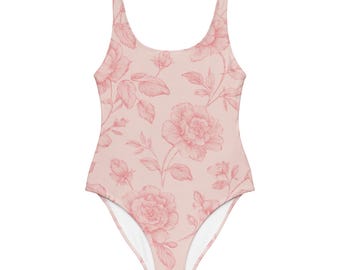 Maillot de bain une pièce rose bébé à fleurs - Maillots de bain doux à motif botanique avec un style inspiré d'un jardin romantique