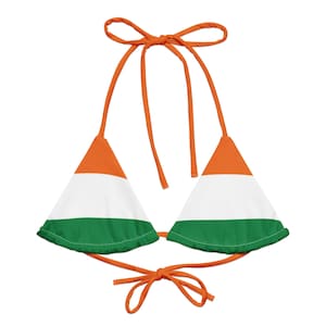 India Flag String Bikini Top – Orange White Green All-Over Print Heritage Beachwear