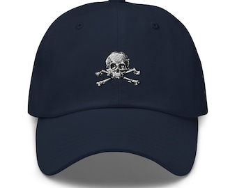 Skull & Bones Dad Hat Embroidered Minimal – Gothic Pirate Aesthetic Cap for Edgy Everyday Style