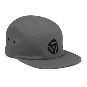 45 RPM Spindle Five Panel Cap - Embroidered Retro Design | Black Stitch