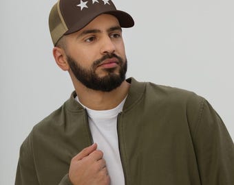 3 Triple Star Trucker Cap – Bold Graphic Mesh Hat With Minimal